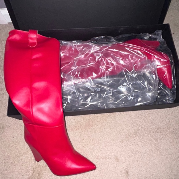 Red Genuine Leather Boots - Picture 1 of 4